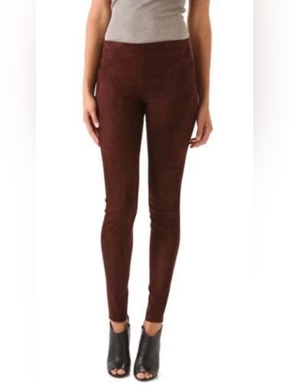 VINCE Stretch Suede Leather Raisin Brown Skinny Pull-On Leggings Pants Size S